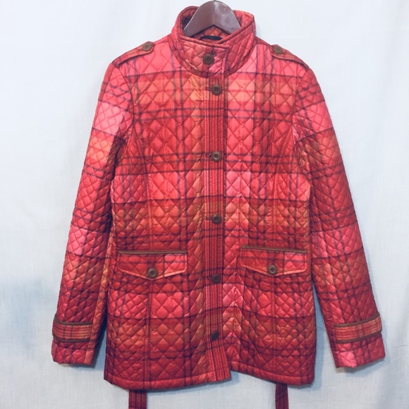 HP❄️ Lands End Red Plaid Quilted Primaloft Parka S - Picture 3 of 8